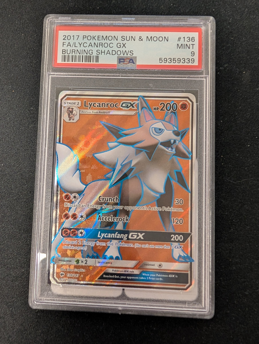Lycanroc gx (Full Art) - Burning Shadows - 136/147 (PSA Graded 9