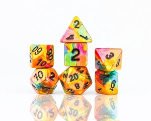 RPG Dice Set (7): Rainbow Gold - Sweets and Geeks