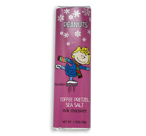 The Peanuts "Let it Snow" Holiday Chocolate Bars - Sally Toffee & Pretzel Milk Chocolate - Sweets and Geeks