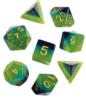 RPG Dice Set (7): Green, Blue Translucent - Sweets and Geeks