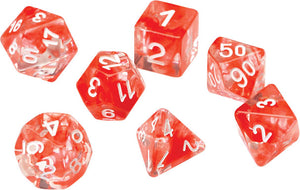 RPG Dice Set (7): Red Cloud Transparent Resin - Sweets and Geeks