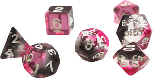RPG Dice Set (7): Pink, Clear, Black Resin - Sweets and Geeks