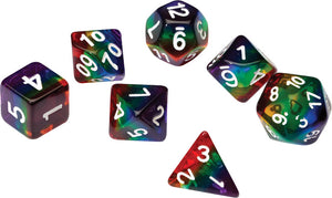 RPG Dice Set (7): Rainbow Translucent Resin - Sweets and Geeks