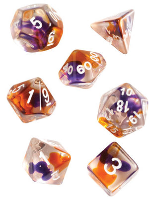 RPG Dice Set (7): Purple, Orange Clear - Sweets and Geeks