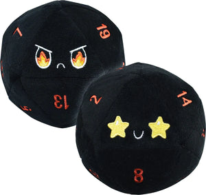 D20 Dice Plushie: Starry Eyes & Fire Eyes - Black - Sweets and Geeks