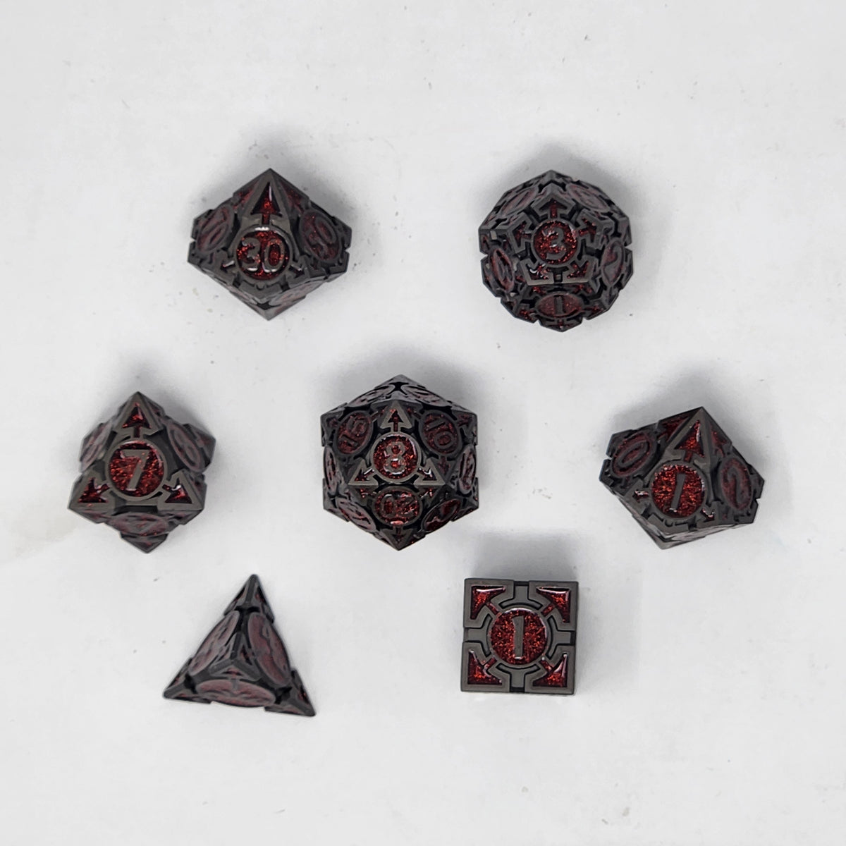 Graphite & Red Arrowed Metallic Dice – Sweets and Geeks
