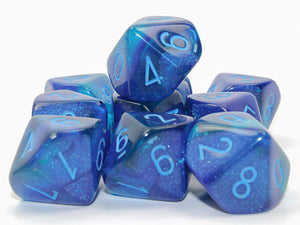 Gemini Blue-Blue/light blue Luminary Set of 10 d10s - Sweets and Geeks