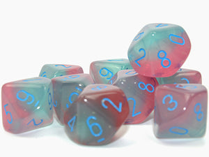 Gemini Gel Green-Pink/blue Luminary Set of 10 d10s - Sweets and Geeks
