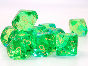Gemini Translucent Green-Teal/yellow Set of 10 d10s - Sweets and Geeks