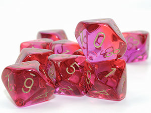 Gemini Translucent Red-Violet/gold Set of 10 d10s - Sweets and Geeks
