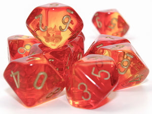 Gemini Translucent Red-Yellow/gold Set of 10 d10s - Sweets and Geeks