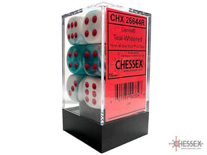 Limited Edition Gemini 16mm d6 Teal-White/red Dice Block (12 dice) - Sweets and Geeks