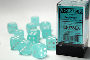 Frosted 16mm d6 Teal/white Dice Block (12 dice) - Sweets and Geeks