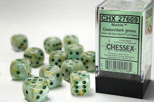 Marble 16mm d6 Green/dark green Dice Block (12 dice) - Sweets and Geeks