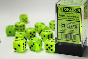 Vortex 16mm d6 Bright Green/black Dice Block (12 dice) - Sweets and Geeks