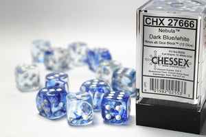 Nebula 16mm d6 Dark Blue/white Dice Block (12 dice) - Sweets and Geeks