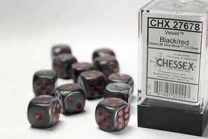 Velvet 16mm d6 Black/red Dice Block (12 dice) - Sweets and Geeks