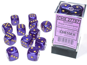 Borealis 16mm d6 Royal Purple/gold Luminary Dice Block (12 dice) - Sweets and Geeks