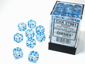 Borealis 12mm d6 Icicle/light blue Luminary Dice Block (36 dice) - Sweets and Geeks