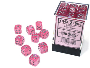 Borealis 12mm d6 Pink/silver Luminary Dice Block (36 dice) - Sweets and Geeks