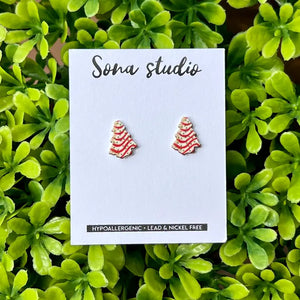Little Tree Christmas Cake Earrings - Sweets and Geeks