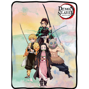 Demon Slayer Group Watercolor Fleece Blanket - Sweets and Geeks