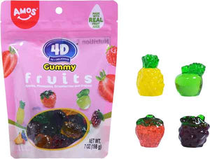4-D Gummy Fruits Stand up Bag 7oz - Sweets and Geeks