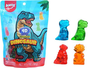 4-D Gummy Dinosaurs Stand up Bag 7oz - Sweets and Geeks