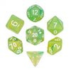 Acrylic Two-Color Swirl Translucent Dice - Green/Yellow 7-die set