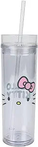 Hello Kitty 16oz Clear Slim Plastic Travel Cup With Straw - Sweets and Geeks