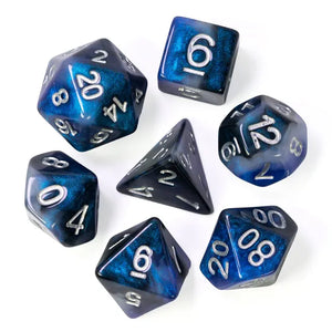Resin Galaxy Dice (Silver Font) Dice Set - Blue & Black - Sweets and Geeks