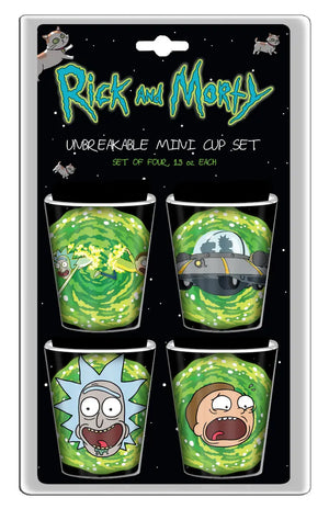 Rick and Morty Space Portals 4pc 1.5oz Plastic Mini Cup Set - Sweets and Geeks