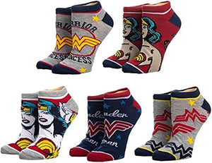 Wonder Woman Ankle Socks 5-Pack for Women - Sweets and Geeks