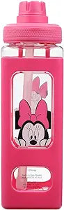 Disney Minnie Mouse Looking And Laughing 24 Oz Pink Square Plastic Water Bottle - Sweets and Geeks
