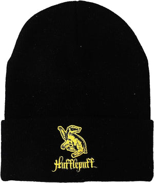 Harry Potter Hufflepuff Badger Embroidered Logo Black Cuffed Knitted Beanie hat - Sweets and Geeks