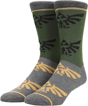 Legend of Zelda Triforce Icon on Olive and Gray Men's Casual Crew Socks - Sweets and Geeks