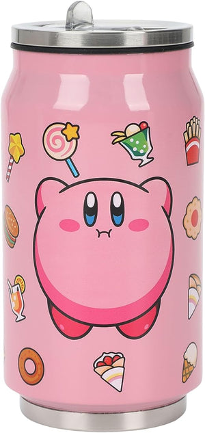 Kirby Food Icons 10 Oz Stainless Steel Pink Travel Soda Can W/ Straw - Sweets and Geeks