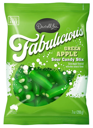 Darrell Lea Fabulicious Green Apple Sour Candy 7oz Peg Bag - Sweets and Geeks