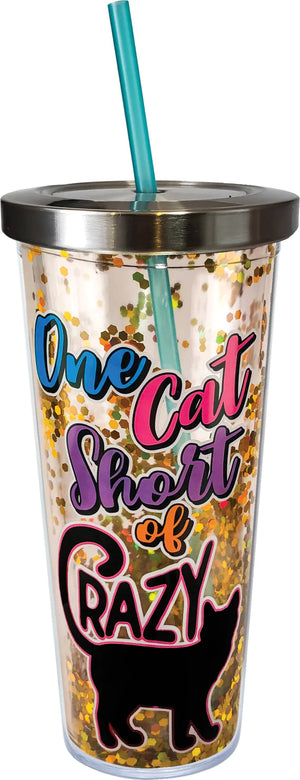 One Cat Short of Crazy Glitter Cup - Sweets and Geeks