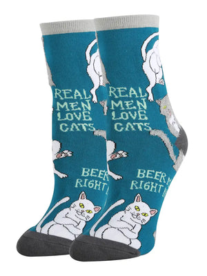 Real Men Love Cats Womens Cotton Crew Socks - Sweets and Geeks