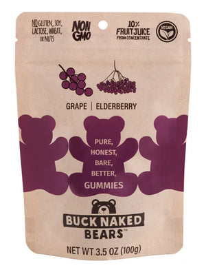 Buck Naked Bears Vegan Gummy Bears- Grape Elderberry 3.5oz - Sweets and Geeks