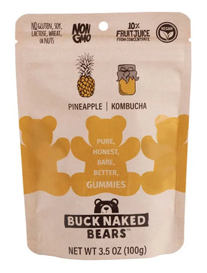 Buck Naked Bears Vegan Gummy Bears- Pineapple Kombucha 3.5oz - Sweets and Geeks