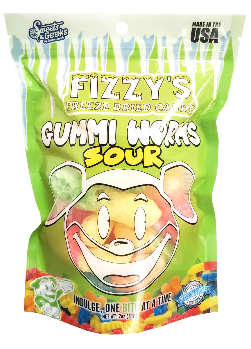 Freeze Dried Sour Gummy Worms 2oz - Peg bag – Sweets and Geeks