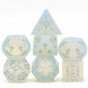 Opalite and Flourish Gemstone Dice Set Engraved with Sliver - Sweets and Geeks