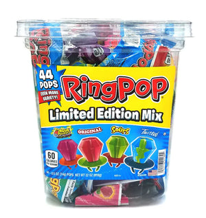 Ring Pop 44 Count Tub 22oz W/ Sour and Mystery Pops - Sweets and Geeks