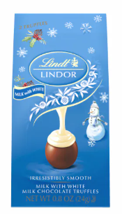 Lindor's Milk W/ White Milk Chocolate Truffles Holiday Gift Pouch 0.8oz - Sweets and Geeks