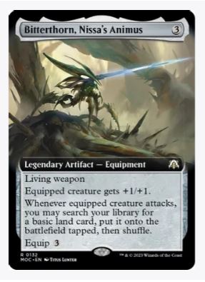 mtg living weapon cards Bitterthorn, Nissa's Animus (Extended Art)