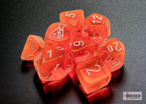 Chessex Translucent Neon Orange/White 7-Die Set with Bonus Die - Sweets and Geeks