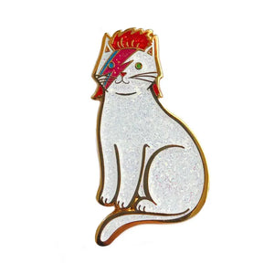 Bowie Cat Enamel Pin All Glitter & Gold Hard Enamel - Sweets and Geeks