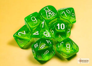 Chessex Translucent Rad Green/White 7-Die Set with Bonus Die - Sweets and Geeks